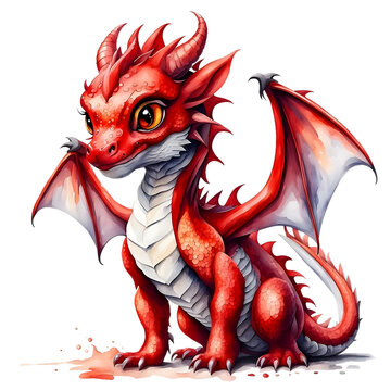 Dragon illustration, watercolor, white background, PNG Image