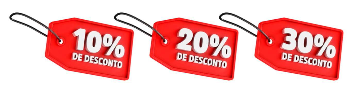 etiquetas vermelhas 3d renderizacao realista descontos porcentagem icone de valor dinheiro