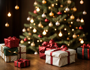 Lovely Christmas background with gifts and decorations