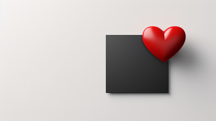 a mockup for Valentine's Day with a black blank card and a red heart. background for congratulations, copy space. a bright holiday card.