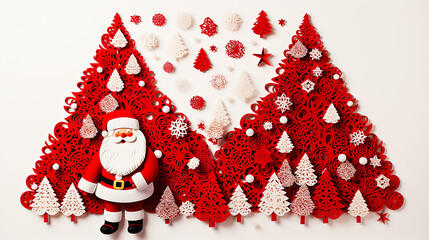 Obraz na płótnie Canvas Cute Santa Christmas image made of kraft material with copy space.