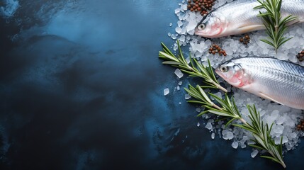 two fish on ice and spices - obrazy, fototapety, plakaty