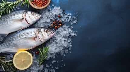 fish on ice with spices and herbs - obrazy, fototapety, plakaty