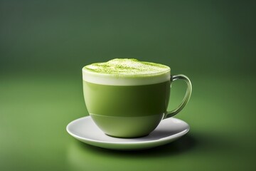 Warm and frothy matcha green tea latte - obrazy, fototapety, plakaty