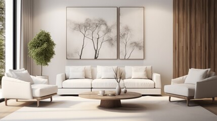 modern minimalistic living room, images, mock up on the wall