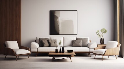 modern minimalistic living room, images, mock up on the wall