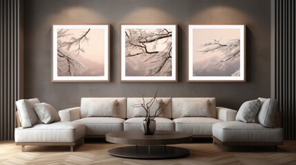 modern minimalistic living room, images, mock up on the wall