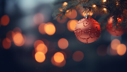 Christmas tree topper. festive Christmas background. Christmas decorations on a blurred background of spruce and bokeh.