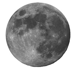 Photograph of the full moon, taken with a camera on a day of a large full moon. Craters, relief and...