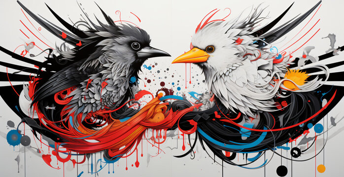 abstract painting of two birds