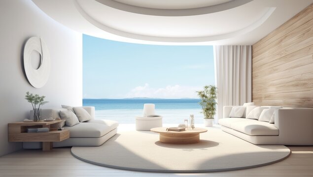 Fototapeta luxury apartments with panoramic windows and sea views