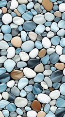 Motif petites pierres bleues et blanches, graviers sur la plage ou en ornement de salle de bain