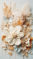 Obraz na płótnie Canvas Composition florale de diverses fleurs séchées, style collage et tons nudes