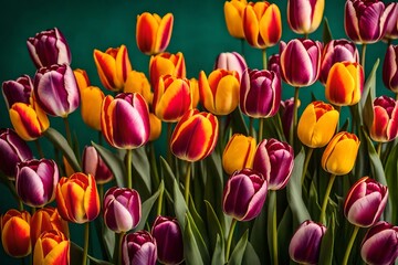 Fototapeta premium tulips in the garden with light green backdrop