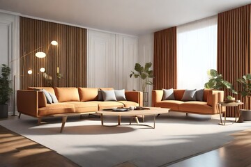 Fototapeta premium Hall room with beautiful furniture, 3D design 