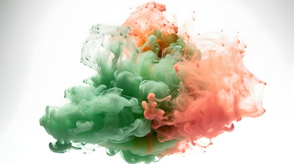 Contrasting Chroma: Red and Green Swirling Fumes on Abyssal White Canvas - Vivid Shades Coalescing in Enigmatic Whirls