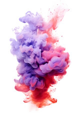 Purple smoke explosion on white background that looks like a flame, Vibrant Purple Smoke Flame: Dynamic Vertical Explosion on White