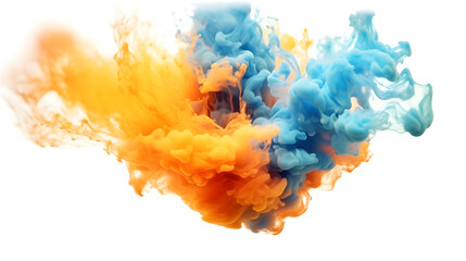 Blue and Orange smoke cloud, aqua color explosion on white background 