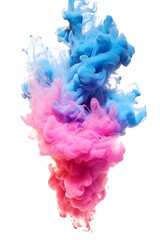 Pink and blue smoke explosion on white background 