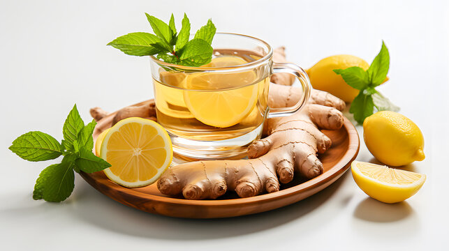 a fresh tea made from ginger, lemon and mint, (Generative AI)