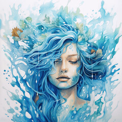 Water Goddess, blue hair, water element