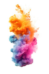 Multicolor Rainbow dust smoke explosion, colorful smoke rises separated on white background 