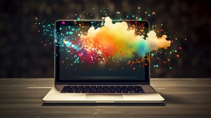 Laptop upload big data to cloud technology