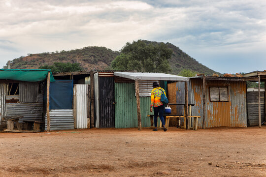 township informal settlement, shanty town made of corrugated iron sheets ,