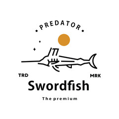 vintage retro hipster swordfish logo vector outline monoline art icon