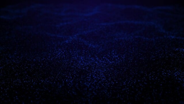 Looping animation. Dynamic wave background. Dark blue background. The wave particles are blue. Neon particles light. loop.