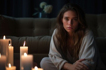 Obraz premium Blackout no electricity light, power outage, breakdown, electric, persona in absence of electricity with candle, problem, systemic accident in power system accompanied by mass disconnection of consum.