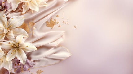 Graceful magnolia and lily banner: serene floral beauty with ample copy space, perfect for diverse creative projects and elegant designs.