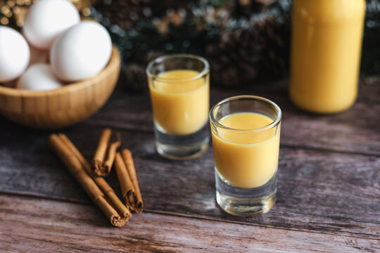 Rompope vanilla liqueur eggnog drink made with eggs in Mexico, traditional for Christmas season