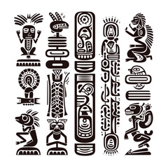 Fototapeta na wymiar Native American symbols, Aztec, Maya, Inca. figurines of Native American tribes icons tattoo Vector set