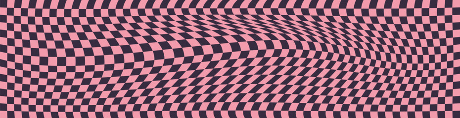 Psychedelic checkerboard, abstract groovy background in retro style