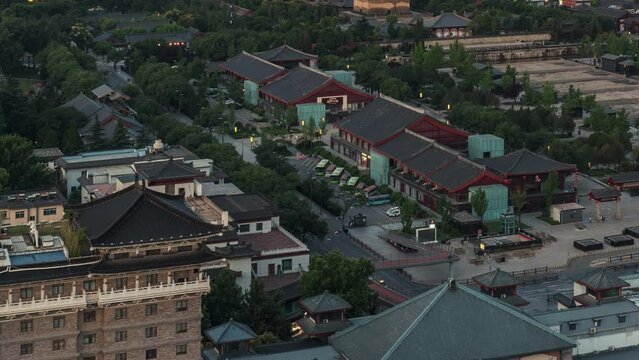 Time lapse view of Xian city urban buildings