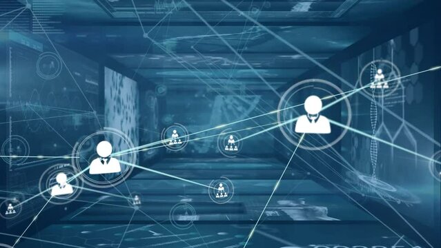 Animation of connected icons over multiple medical interfaces in tunnel