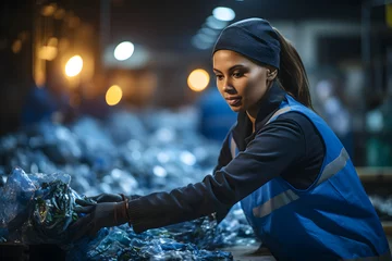 Foto op Plexiglas plastic recycling plant recycling efforts portrait workers sorting city plastic waste © Gonzalo