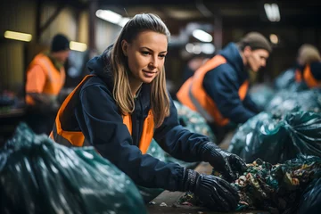 Foto op Plexiglas plastic recycling plant recycling efforts portrait workers sorting city plastic waste © Gonzalo