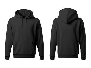 Blank Black Hoodie Front and Back View Mockup Isolated on Transparent Background