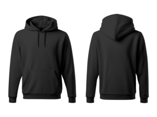 Blank Black Hoodie Front and Back View Mockup Isolated on Transparent Background