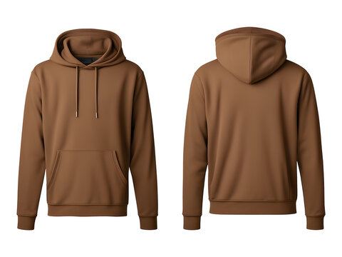 Blank Brown Hoodie Front And Back View Mockup Isolated On Transparent Background