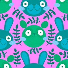 Cartoon retro animals seamless rabbits and bears pattern for wrapping paper and fabrics and linens