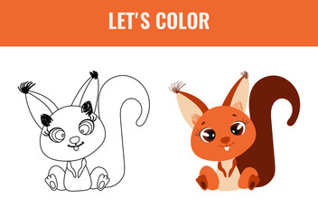 Cute squirrel cartoon coloring pages for kids