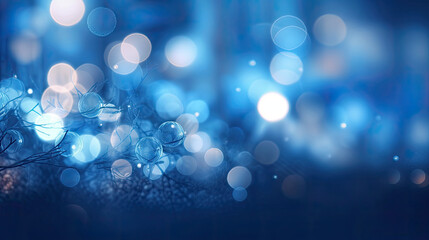 Radiant holiday bokeh lights creating a magical atmosphere on a blue background.