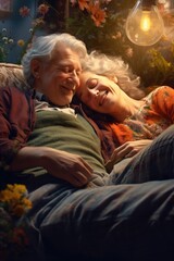 Fototapeta premium Old lovers, eternal love. The timeless love story of old lovers who have stood the test of time with devotion, affection, and memories
