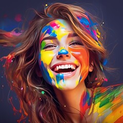 portrait of a woman with painted face, portrait of a woman, Hollie colors spread, Hollie festival