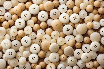 Obraz premium white old vintage sewing buttons textures vintage, flat lay with copy space