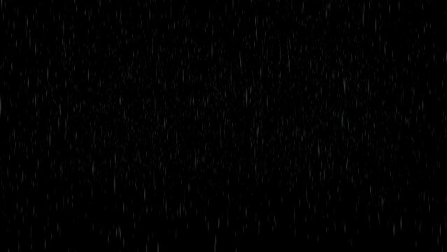 Heavy rain falling against black screen. Rain closeup vfx insert overlay -4K Seamless Loop Animation