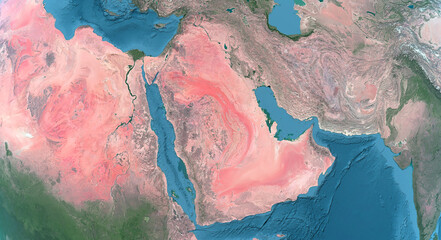 Saudi Arabia Iran Egypt Sudan Regional Base map Satellite Image 3d rendering HD High Resolution